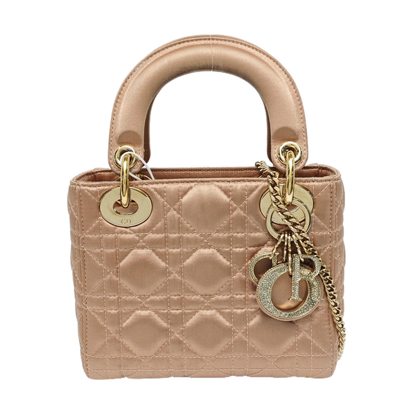 Lady Dior Mini Cannage Silk Satin Rose Gold