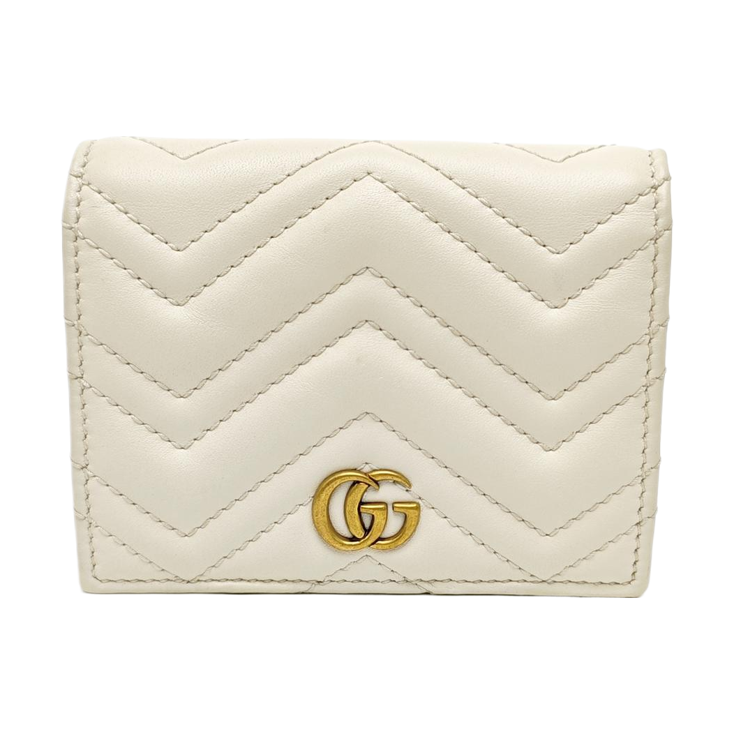 GG Marmont Mini Quilted Calfskin White Wallet