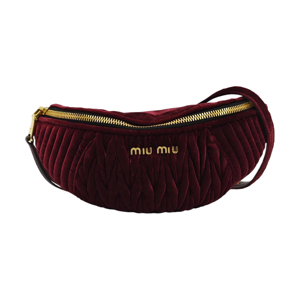 Two-Tone Waist Bag Quilted Velvet Red