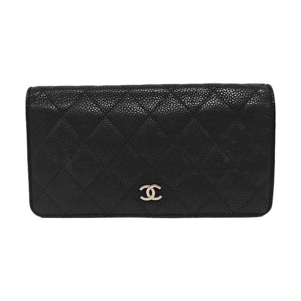 Quilted Grained Calfskin Wallet Black