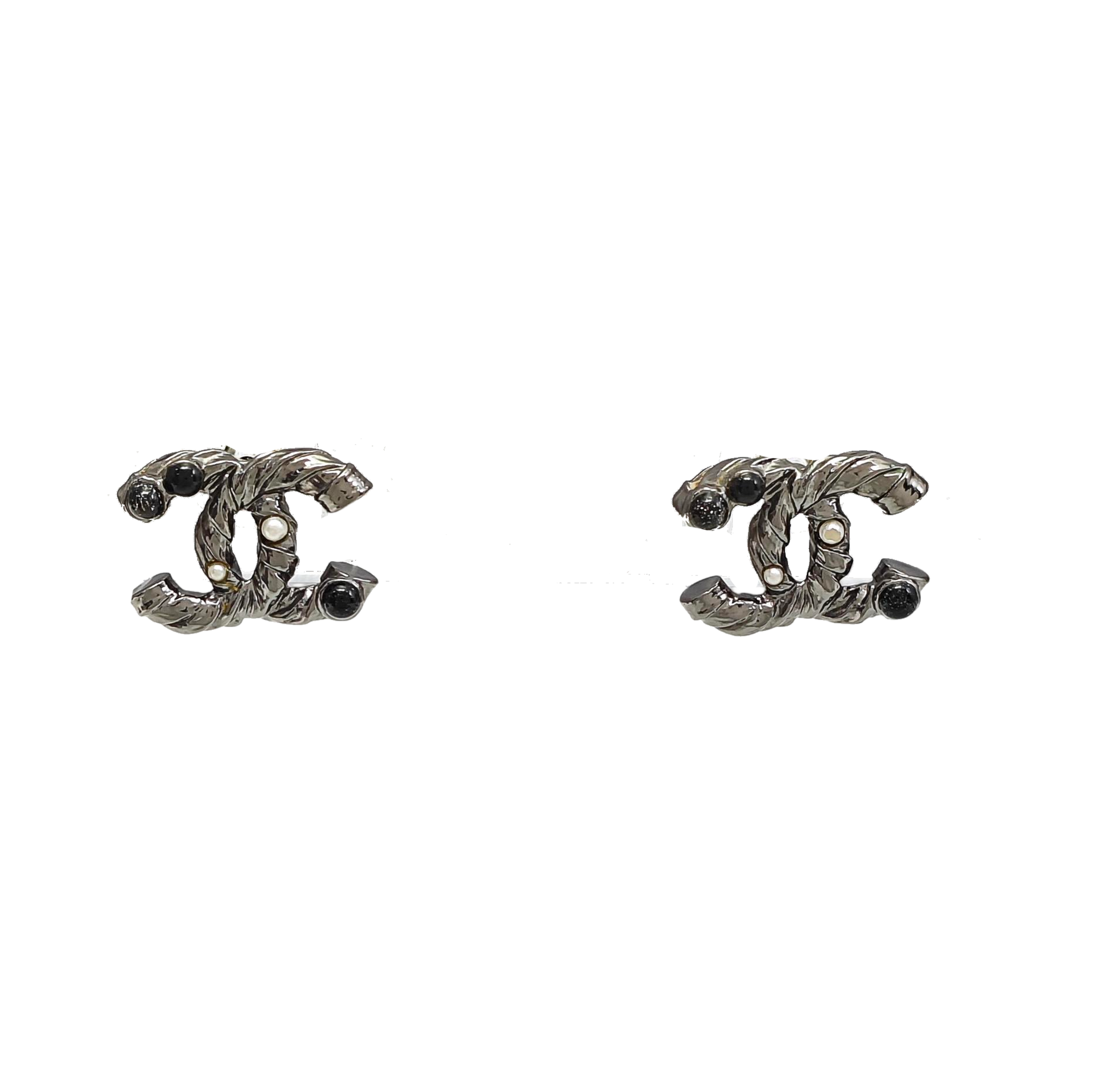 CC Logo Metal Gray Stud Earrings