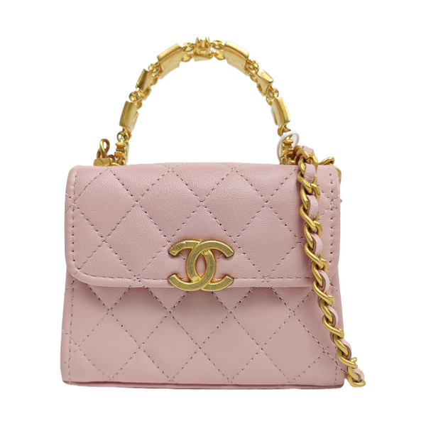 TWO TONE CHAIN HANDLE Quilted Lambskin Pink