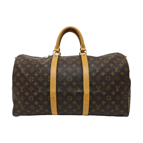 KEEPALL 50 Monogram Coated Canvas Brown