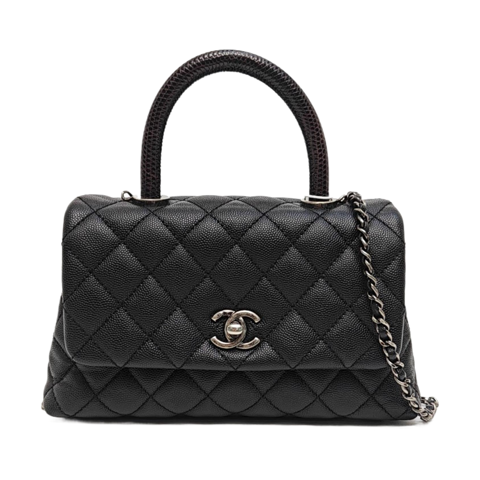 COCO HANDLE Small Quilted Grained Calfskin Black