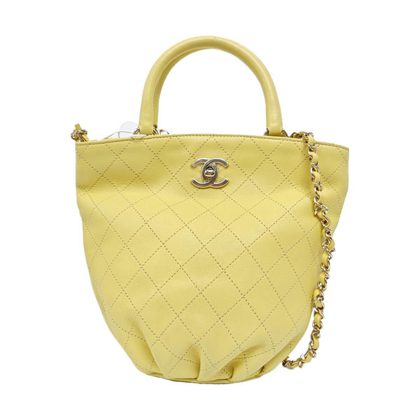 Quilted Calfskin Bucket Bag Yellow