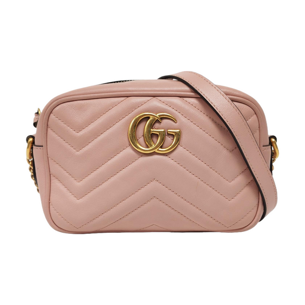 Authenticated pre-owned  GG Marmont Mini Quilted Calfskin Pink - Crossbody Bag at Looply