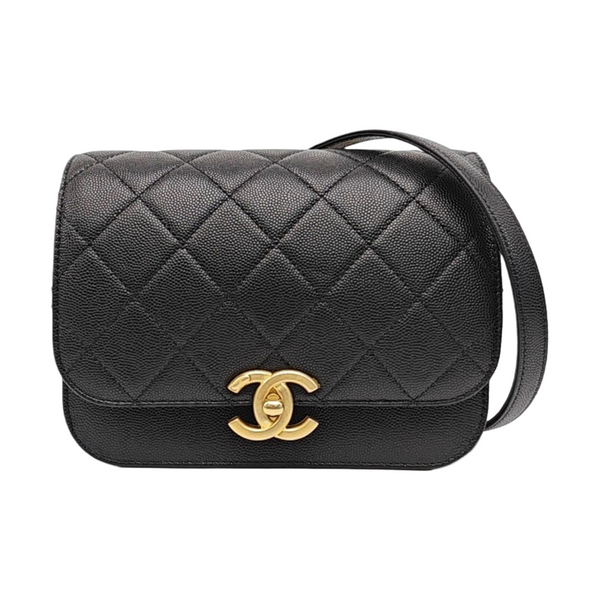 Quilted Grained Calfskin Shoulder Bag Black