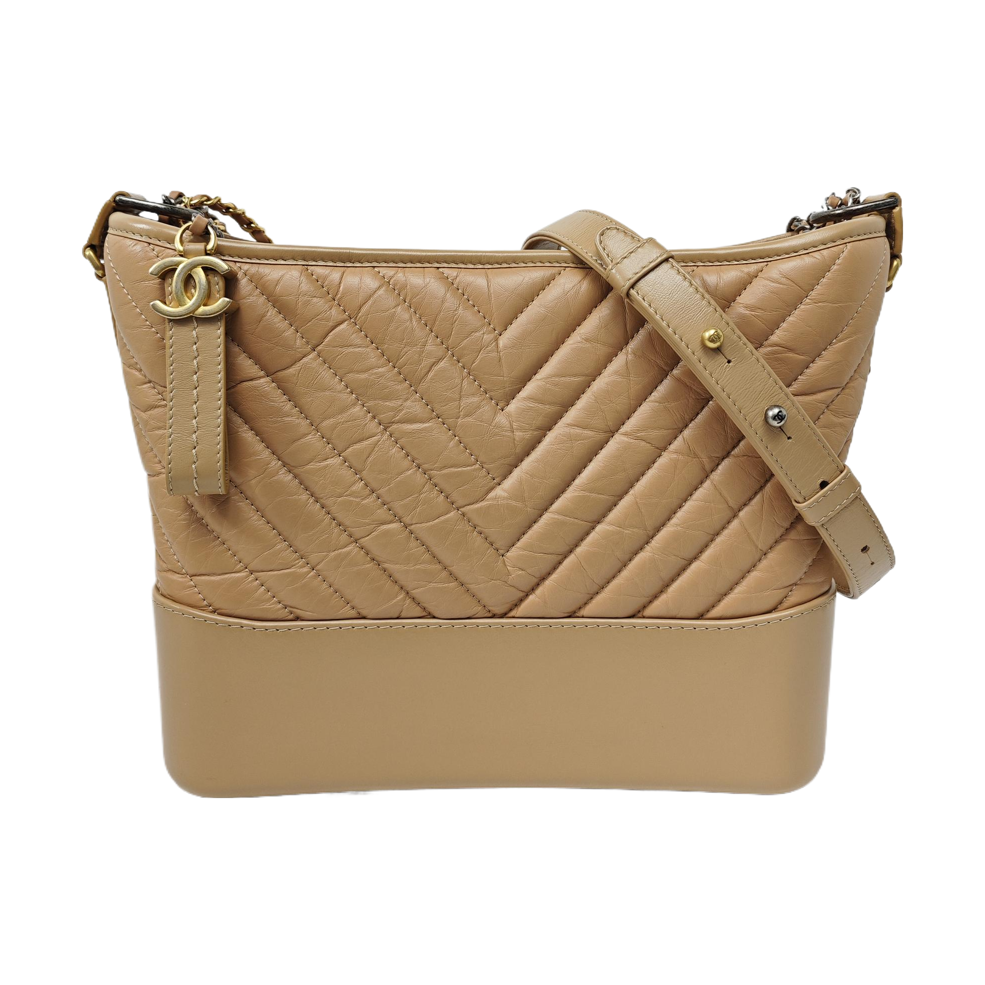 GABRIELLE Medium Chevron Calfskin Beige