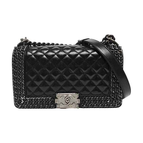 Authenticated pre-owned  BOY CHANEL Medium Quilted Calfskin Black - Shoulder Bag at Looply