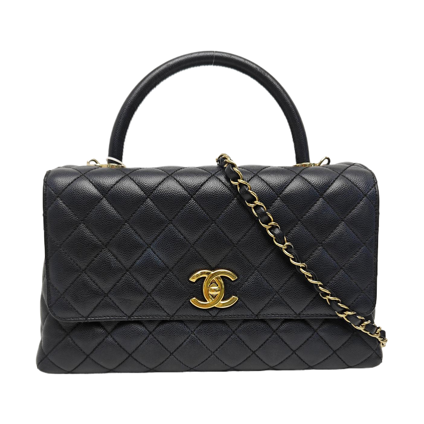 COCO HANDLE Medium Quilted Grained Calfskin Black