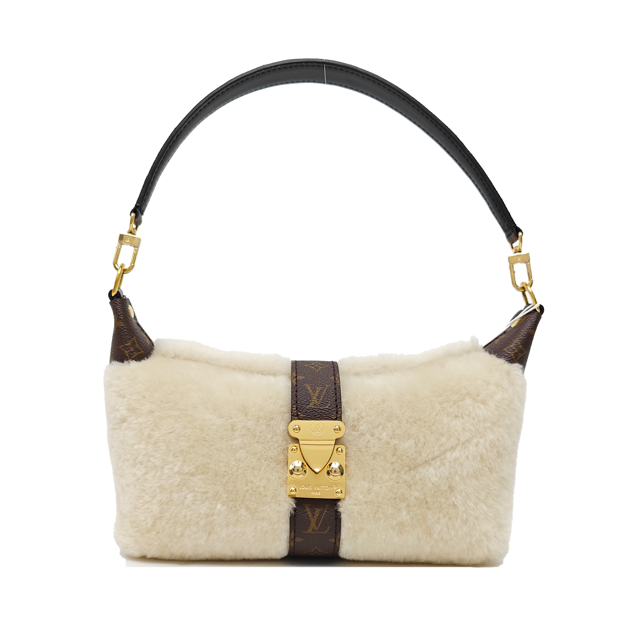 Fur Top Handle Bag Beige