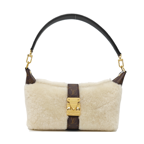 Fur Top Handle Bag Beige