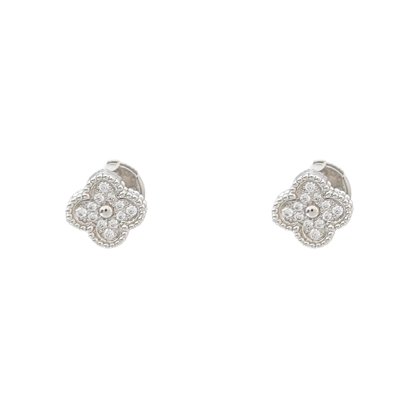 Sweet Alhambra 18k White Gold Silver Stud Earrings