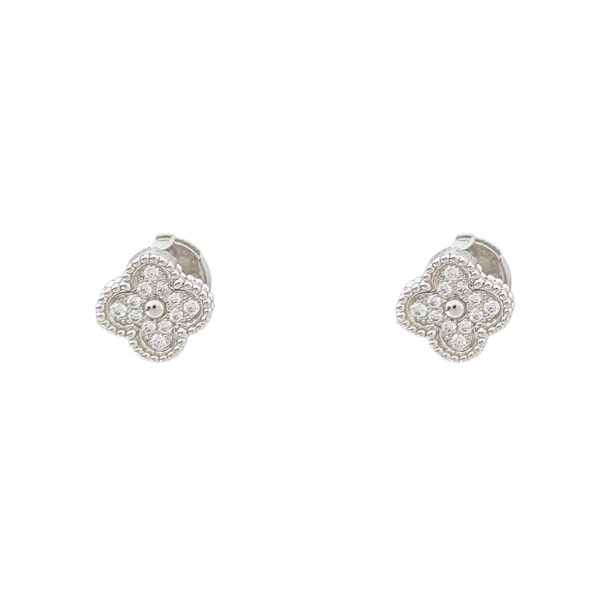 Sweet Alhambra 18k White Gold Silver Stud Earrings