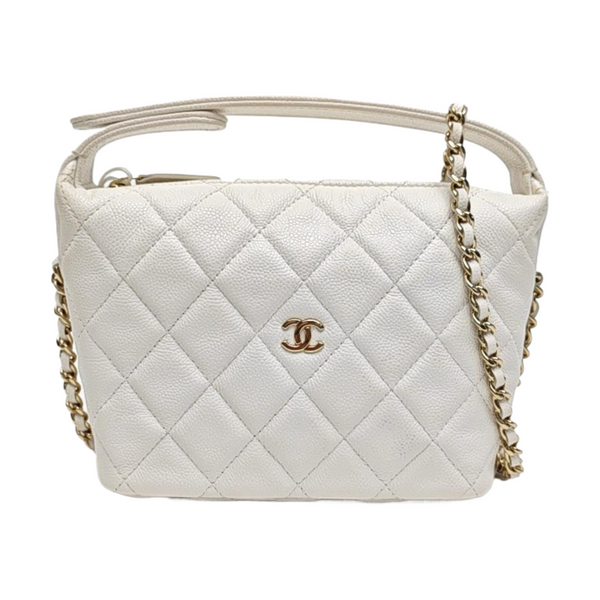 Quilted Grained Calfskin Shoulder Bag White