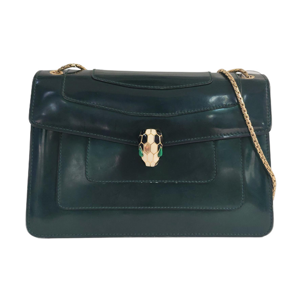 SERPENTI FOREVER Medium Quilted Patent Leather Green