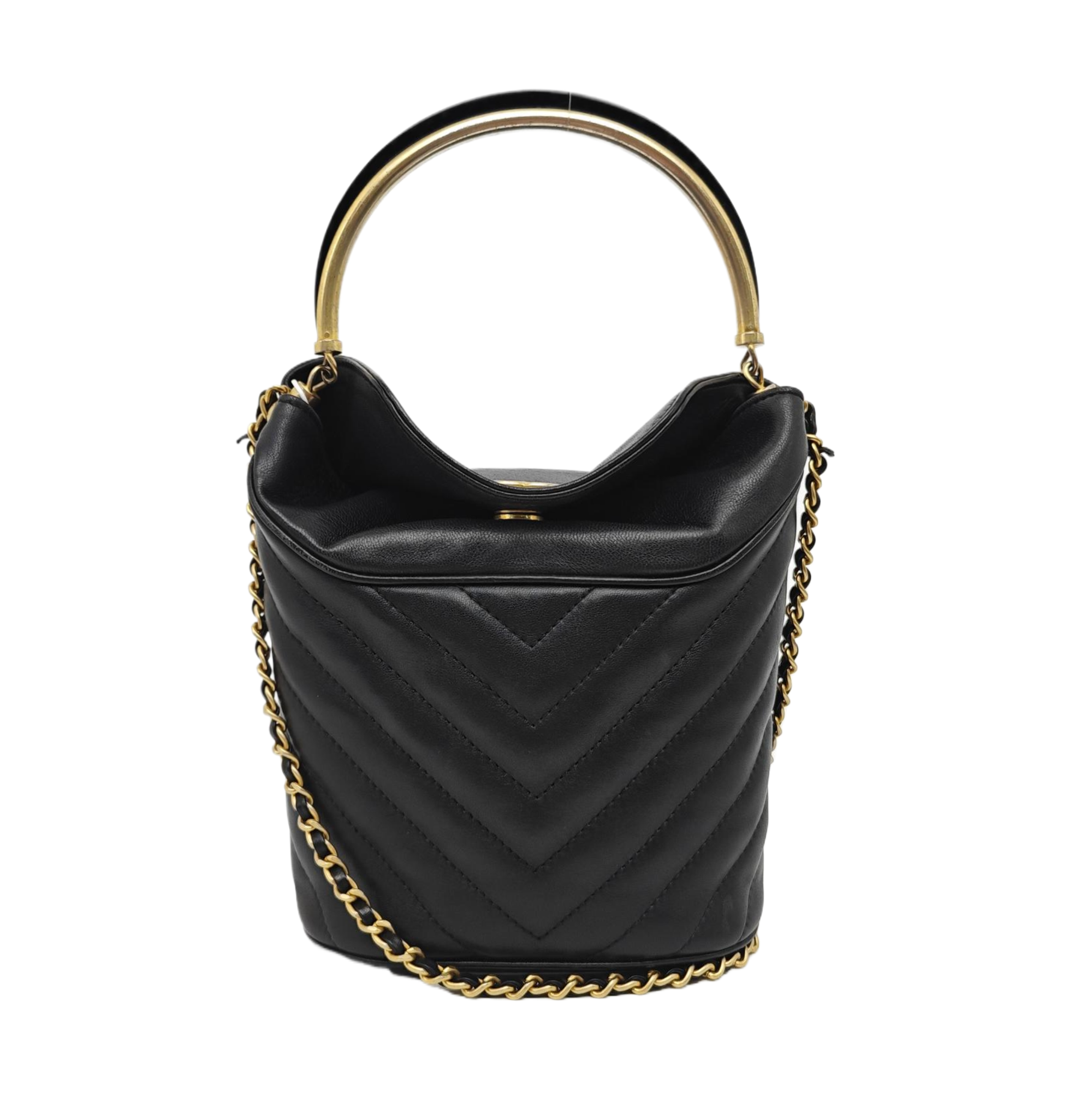 Quilted Lambskin Bucket Bag Black