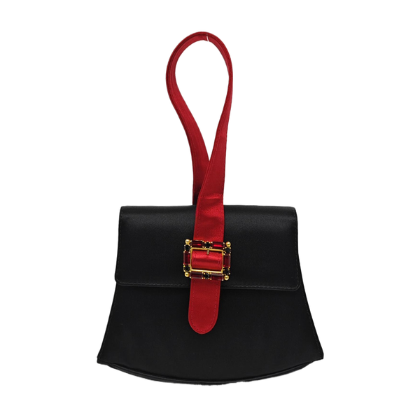 Silk Satin Top Handle Bag Black