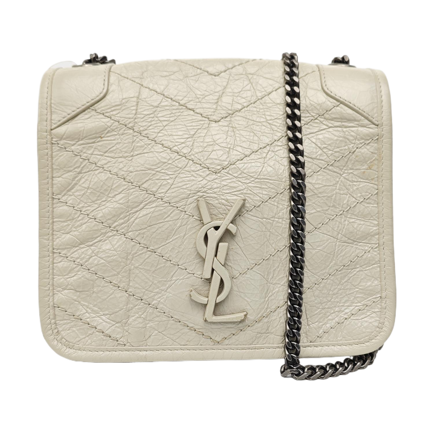 NIKI Mini Chevron Calfskin White