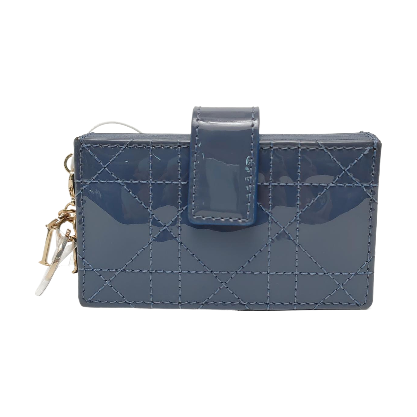 Lady Dior Super Mini Cannage Patent Leather Blue Card Holder