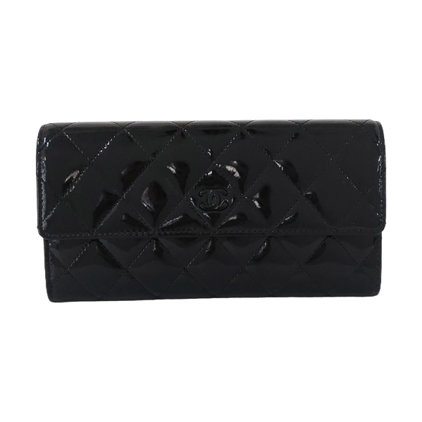 Quilted Patent Leather Wallet Black