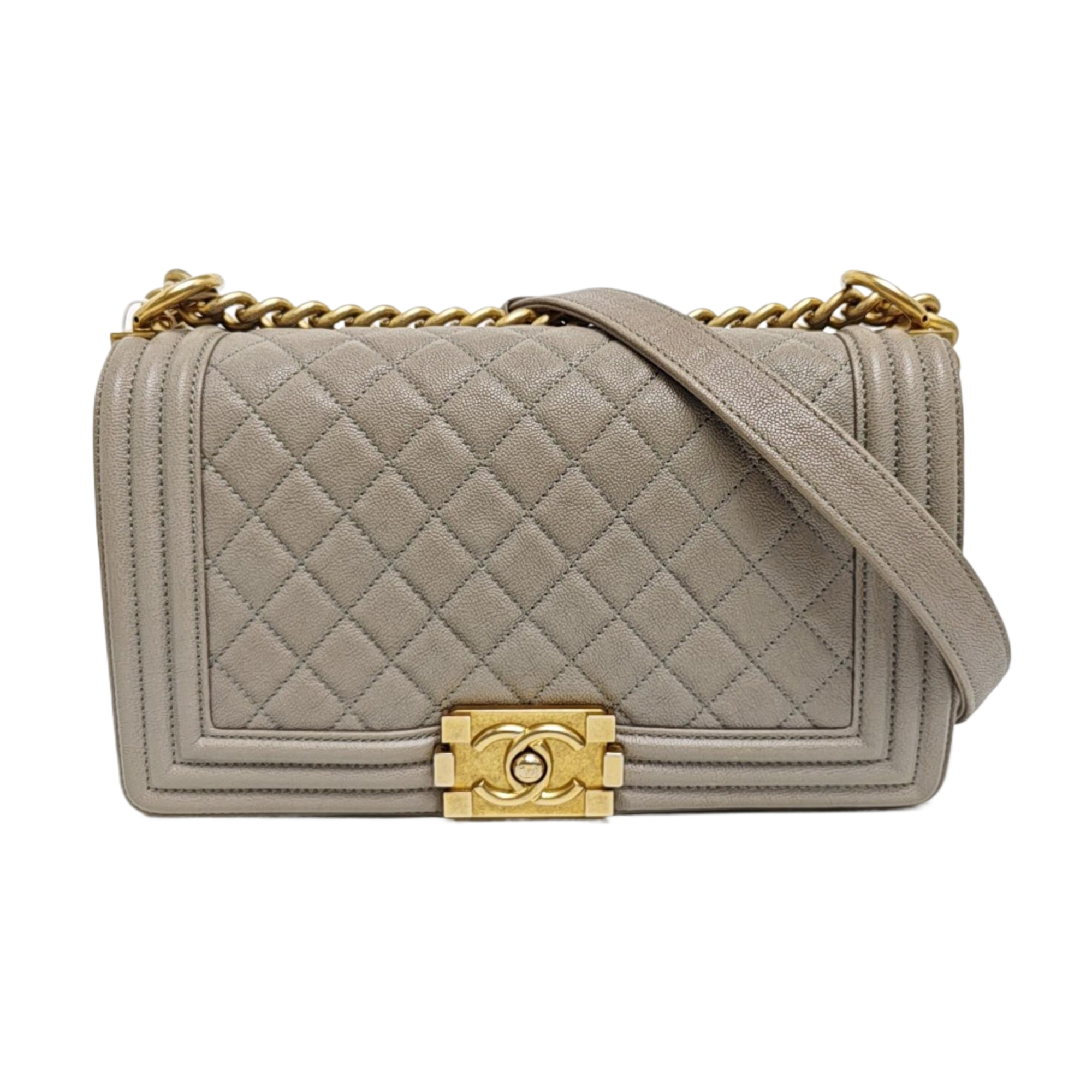 BOY CHANEL Medium Quilted Grained Calfskin Gray
