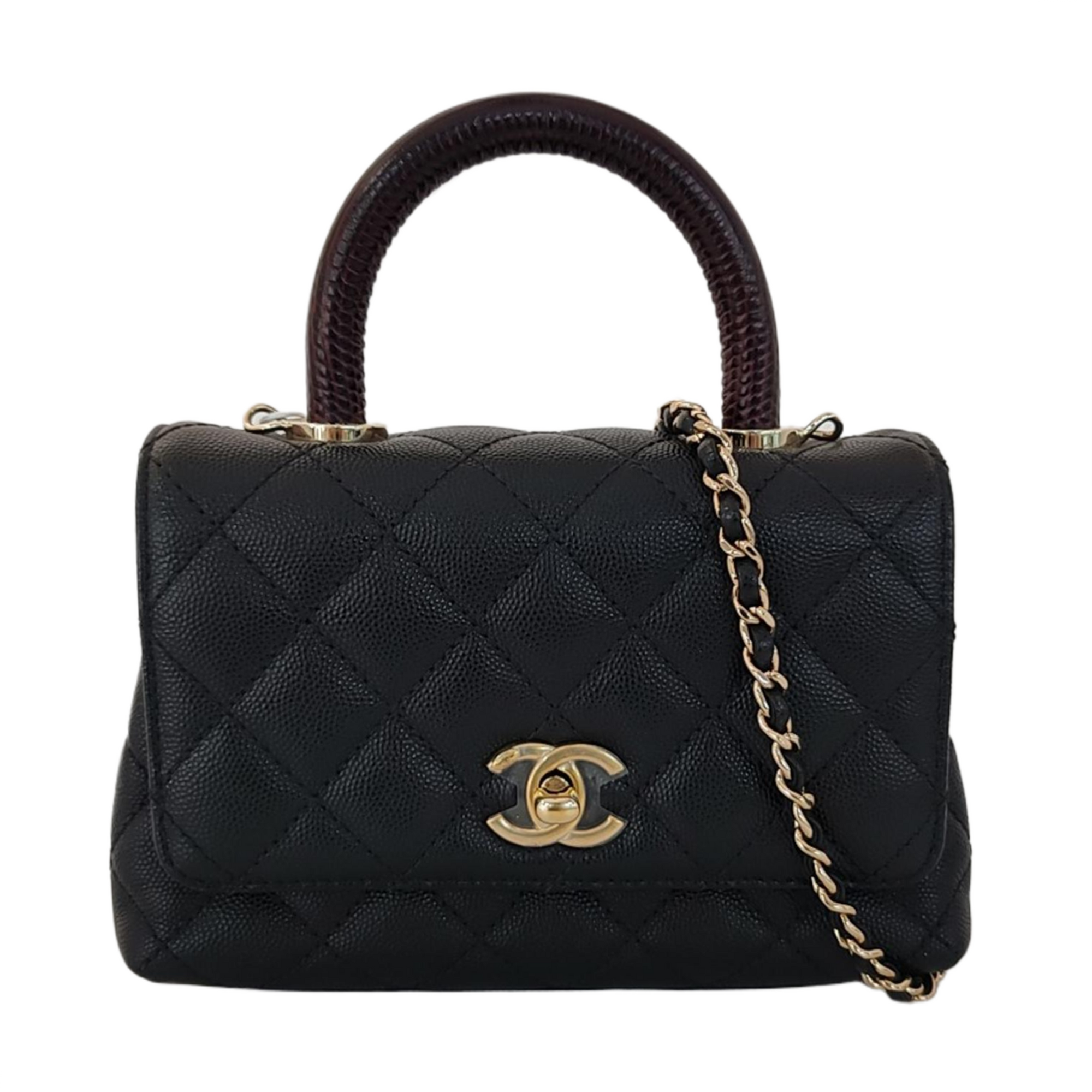 COCO HANDLE Mini Quilted Grained Calfskin Black