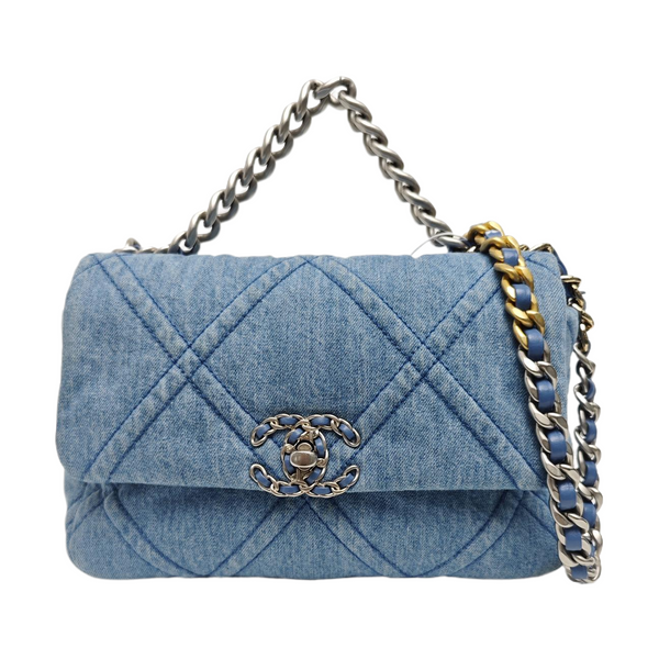 CHANEL 19 Small Quilted Canvas Blue