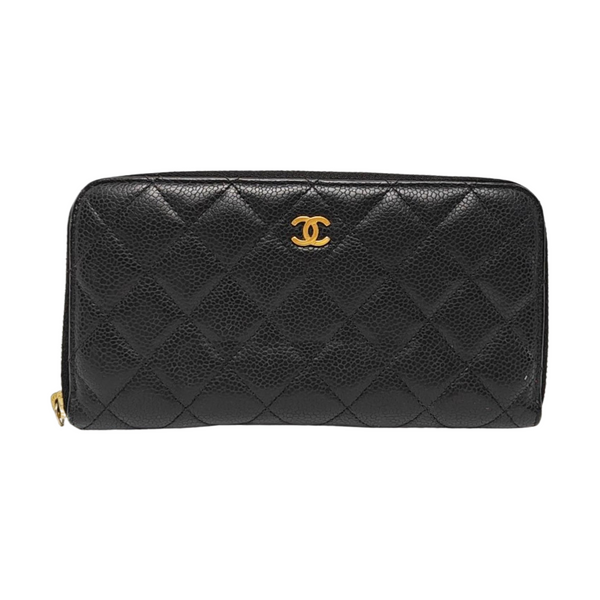 Quilted Grained Calfskin Wallet Black