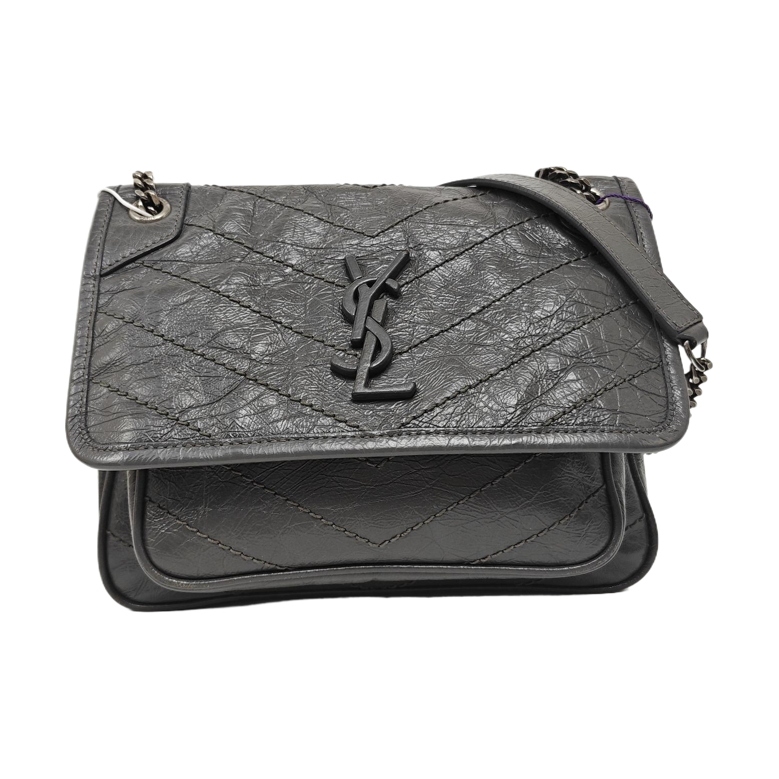 NIKI Small Chevron Calfskin Gray