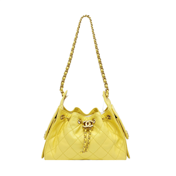 CHANEL 25 Quilted Grained Calfskin Yellow