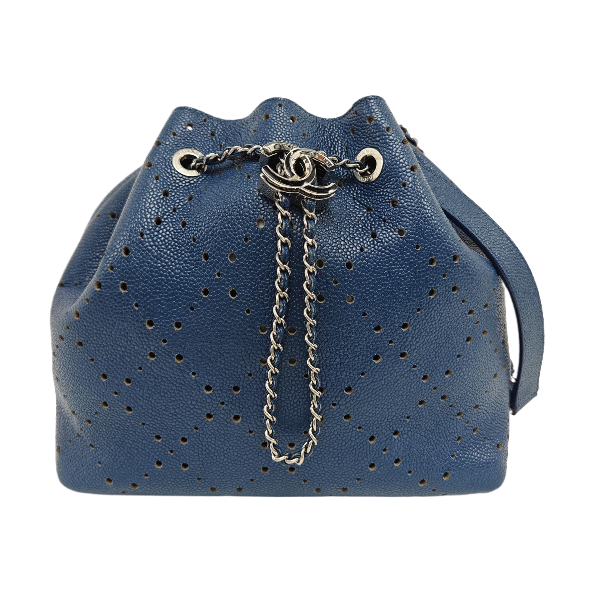 CC DRAWSTRING BUCKET Grained Calfskin Blue