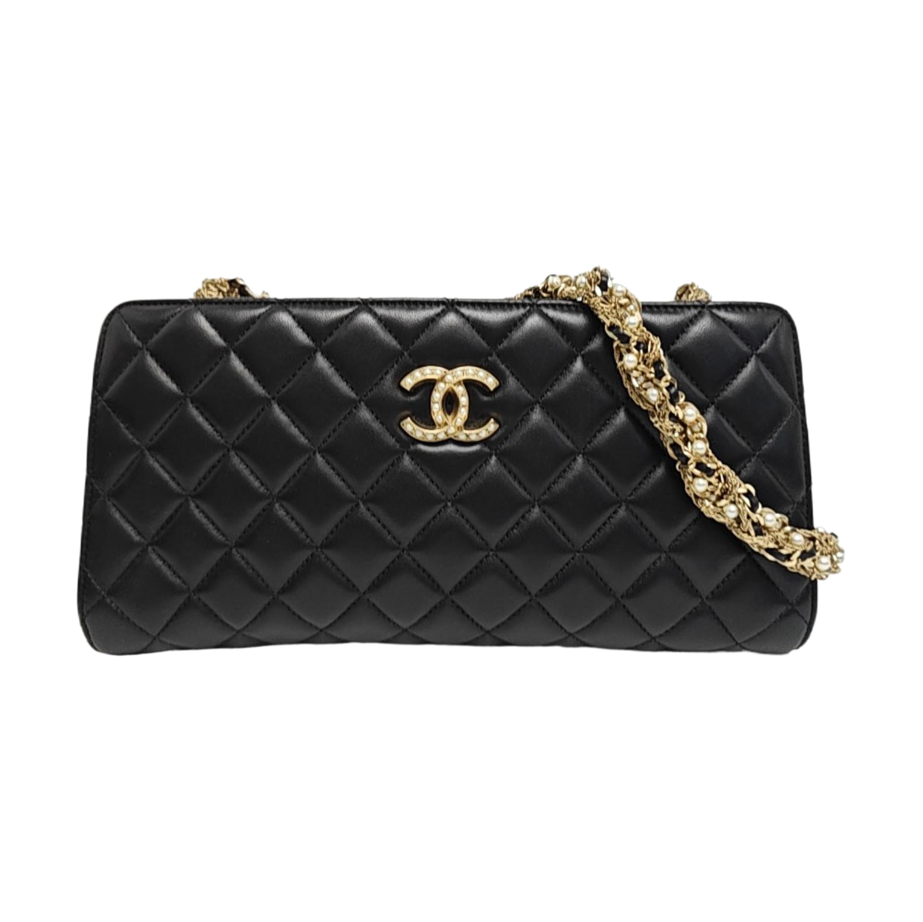 Quilted Lambskin Top Handle Bag Black
