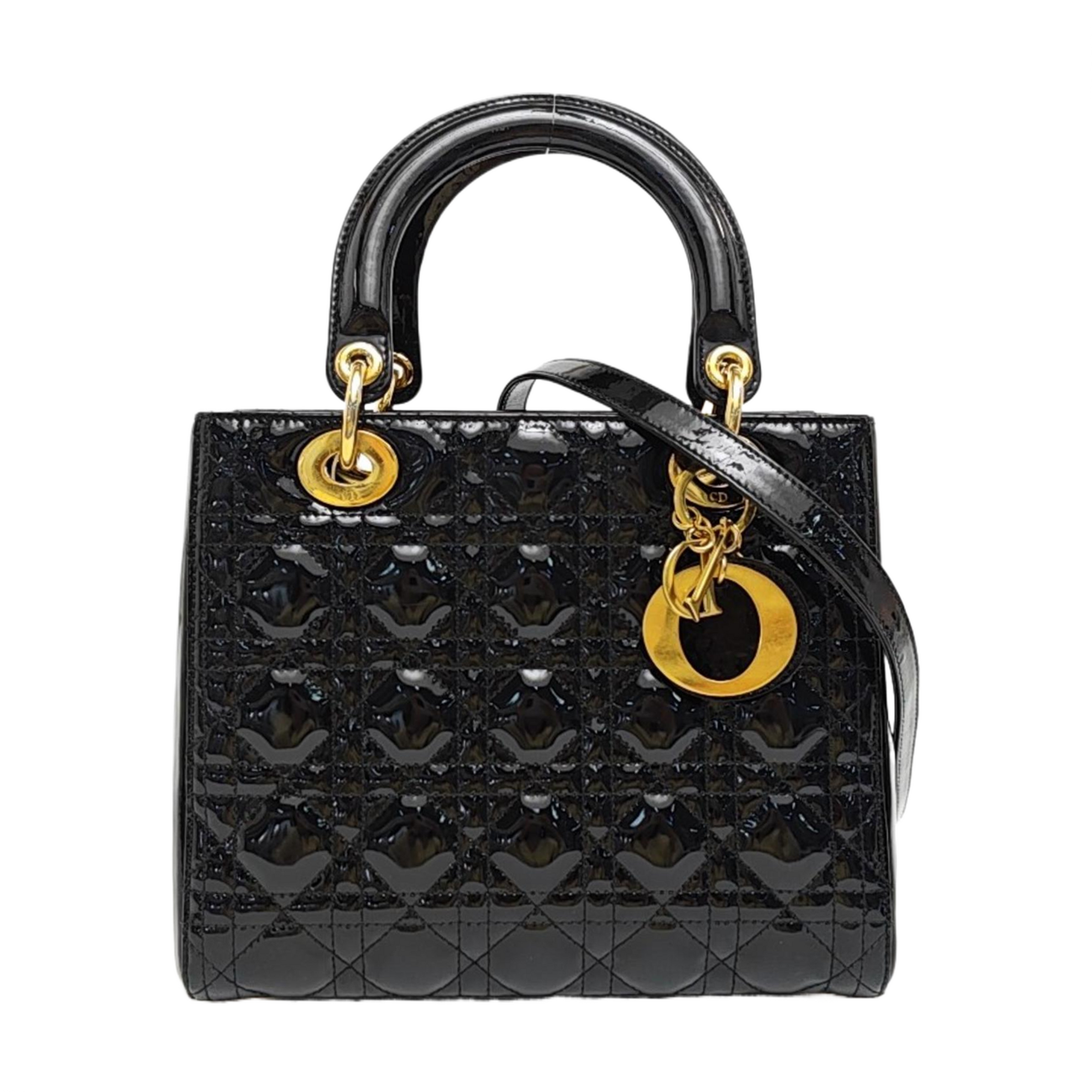 Lady Dior Medium Cannage Patent Leather Black