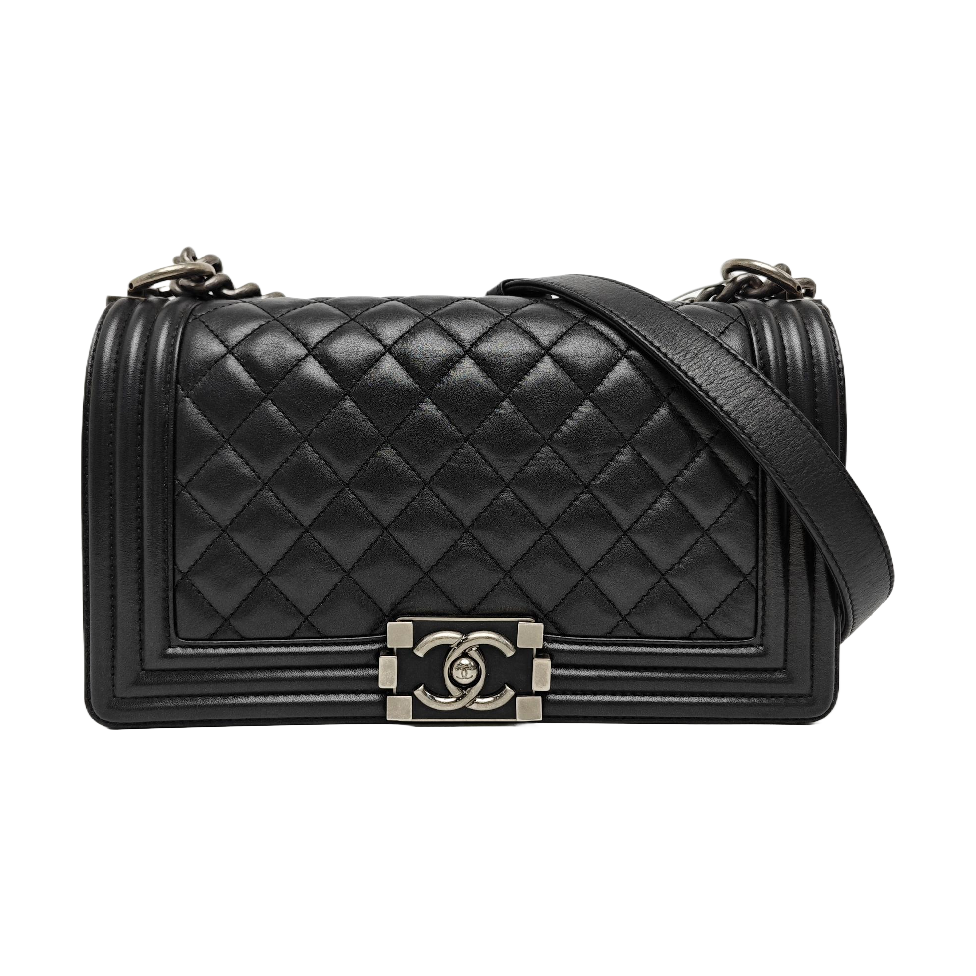 BOY CHANEL Medium Quilted Calfskin Black