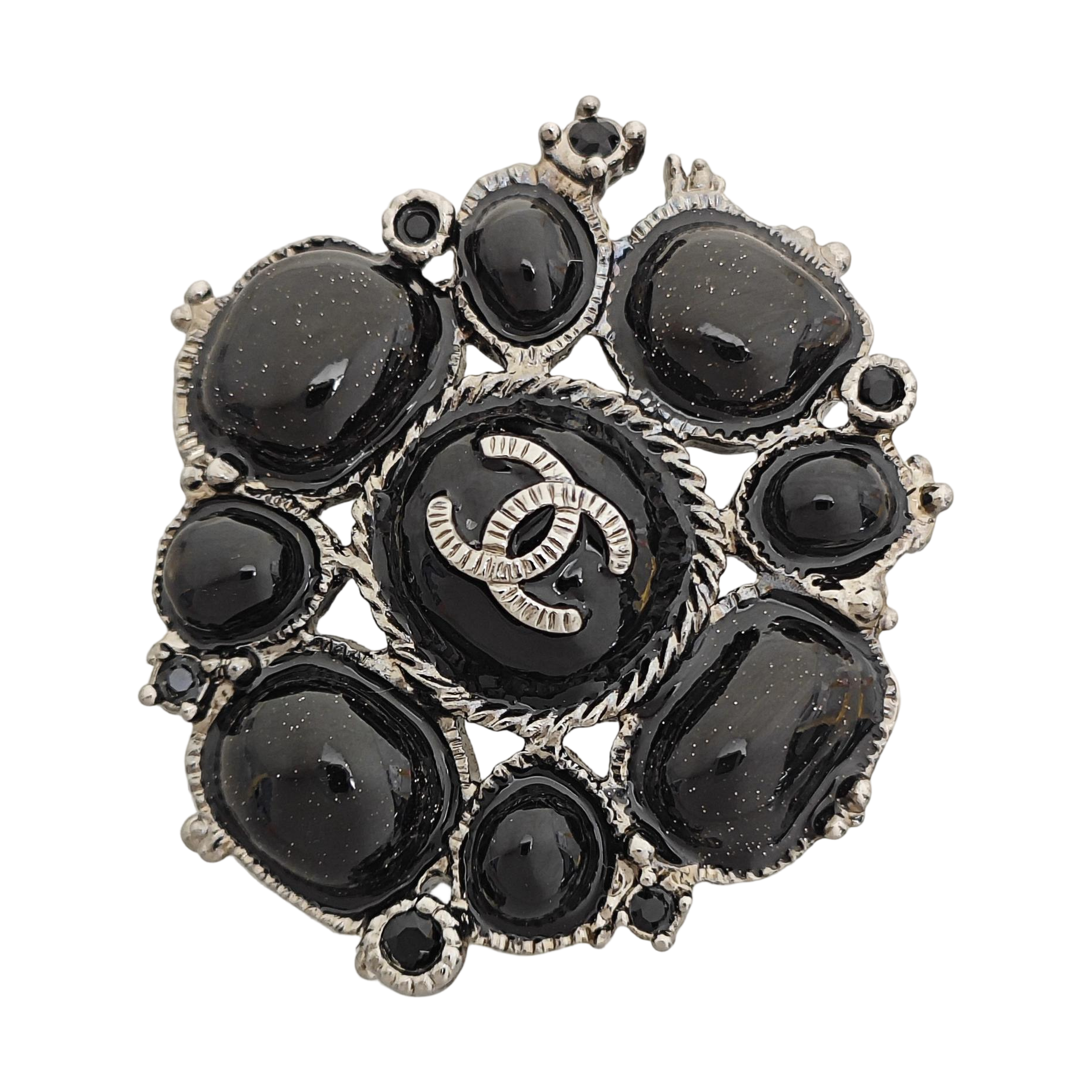 CC Logo Metal Black Brooch