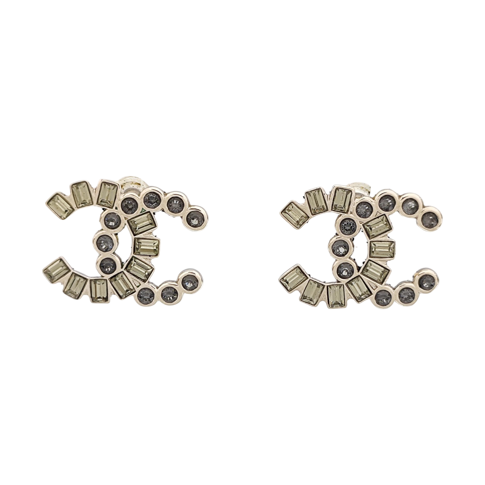 CC Logo Metal Silver Stud Earrings