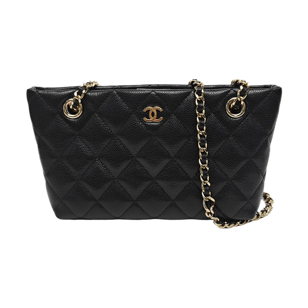 Quilted Grained Calfskin Shoulder Bag Black