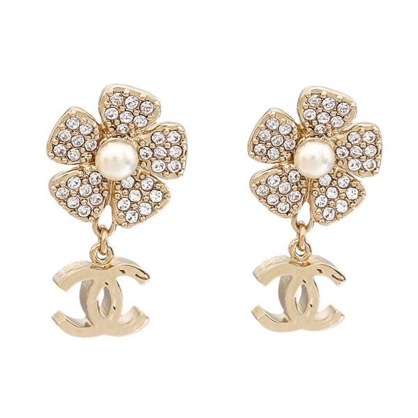 CC Logo Metal Gold Stud Earrings