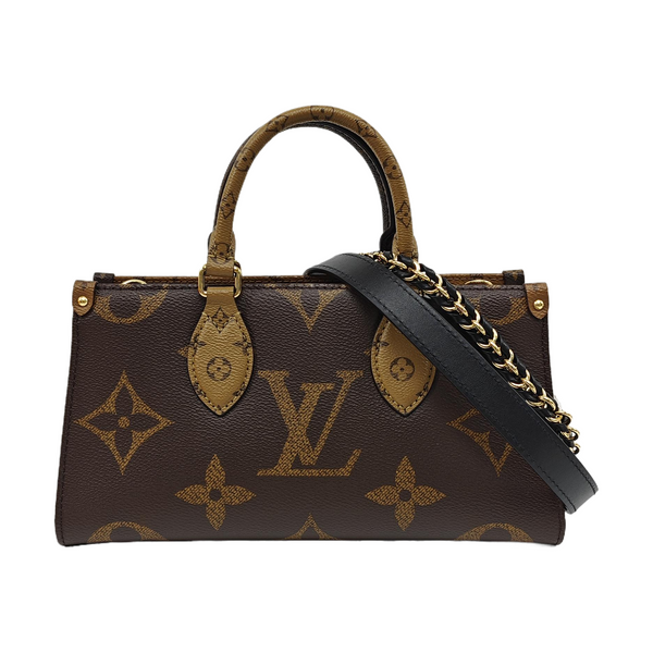 ONTHEGO EAST WEST Chain Monogram Coated Canvas Brown