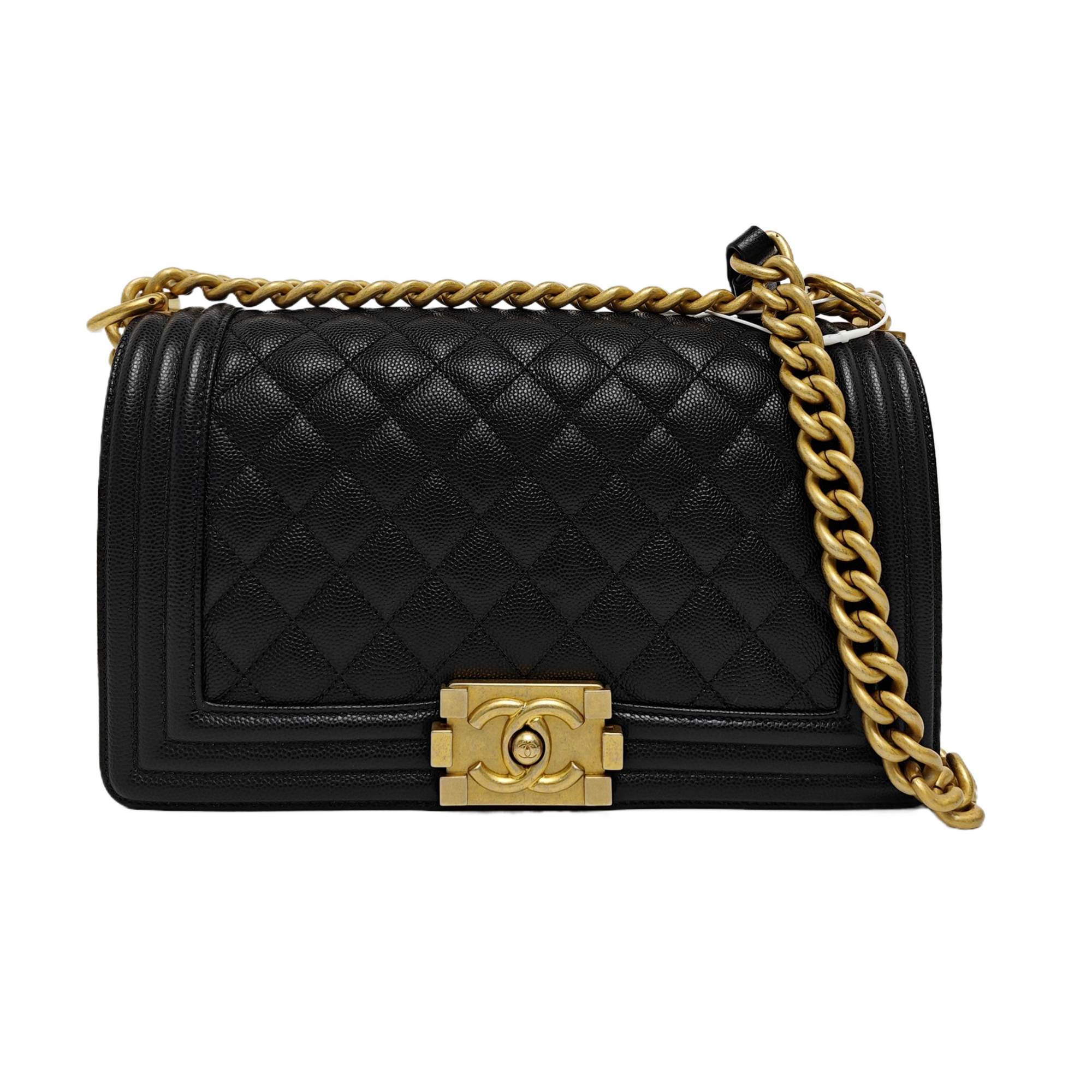 Authenticated pre-owned  BOY CHANEL Medium Quilted Grained Calfskin Black - Shoulder Bag at Looply
