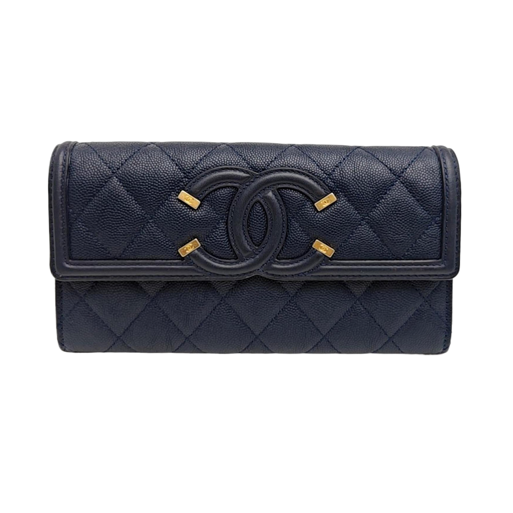 FILIGREE Medium Quilted Grained Calfskin Blue Wallet