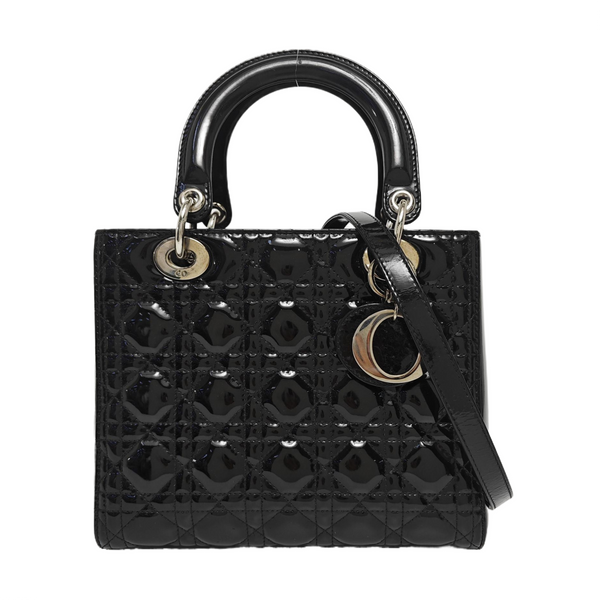 Lady Dior Medium Cannage Patent Leather Black