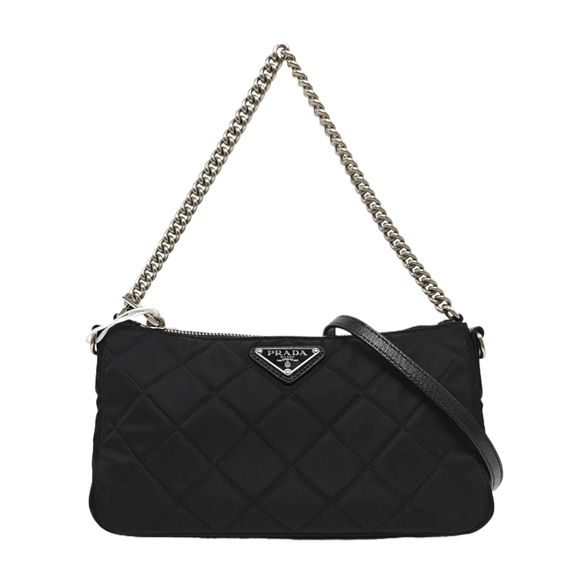Quilted Nylon Shoulder Bag Black