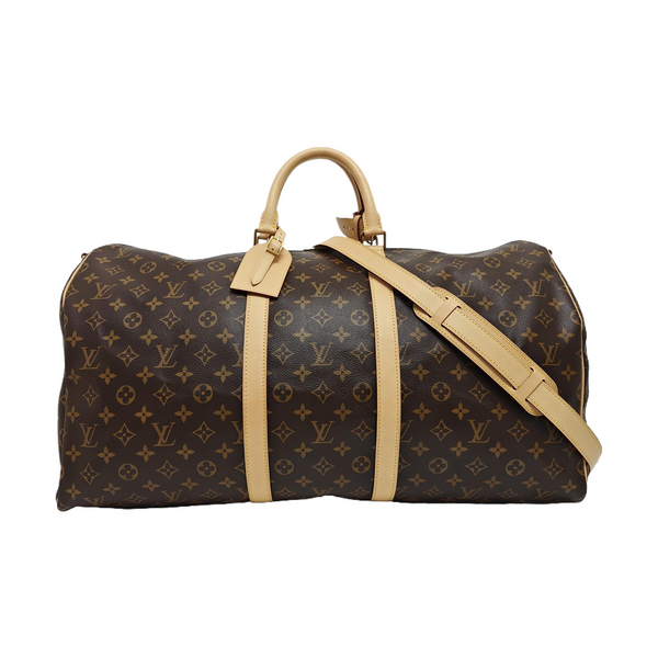 KEEPALL 55 Monogram Coated Canvas Brown