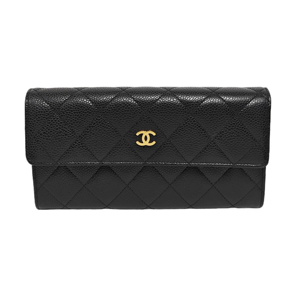 Quilted Grained Calfskin Wallet Black