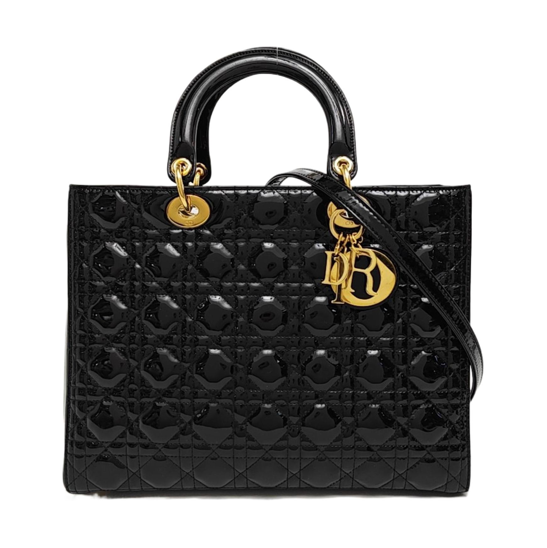 Lady Dior Large Cannage Patent Leather Black