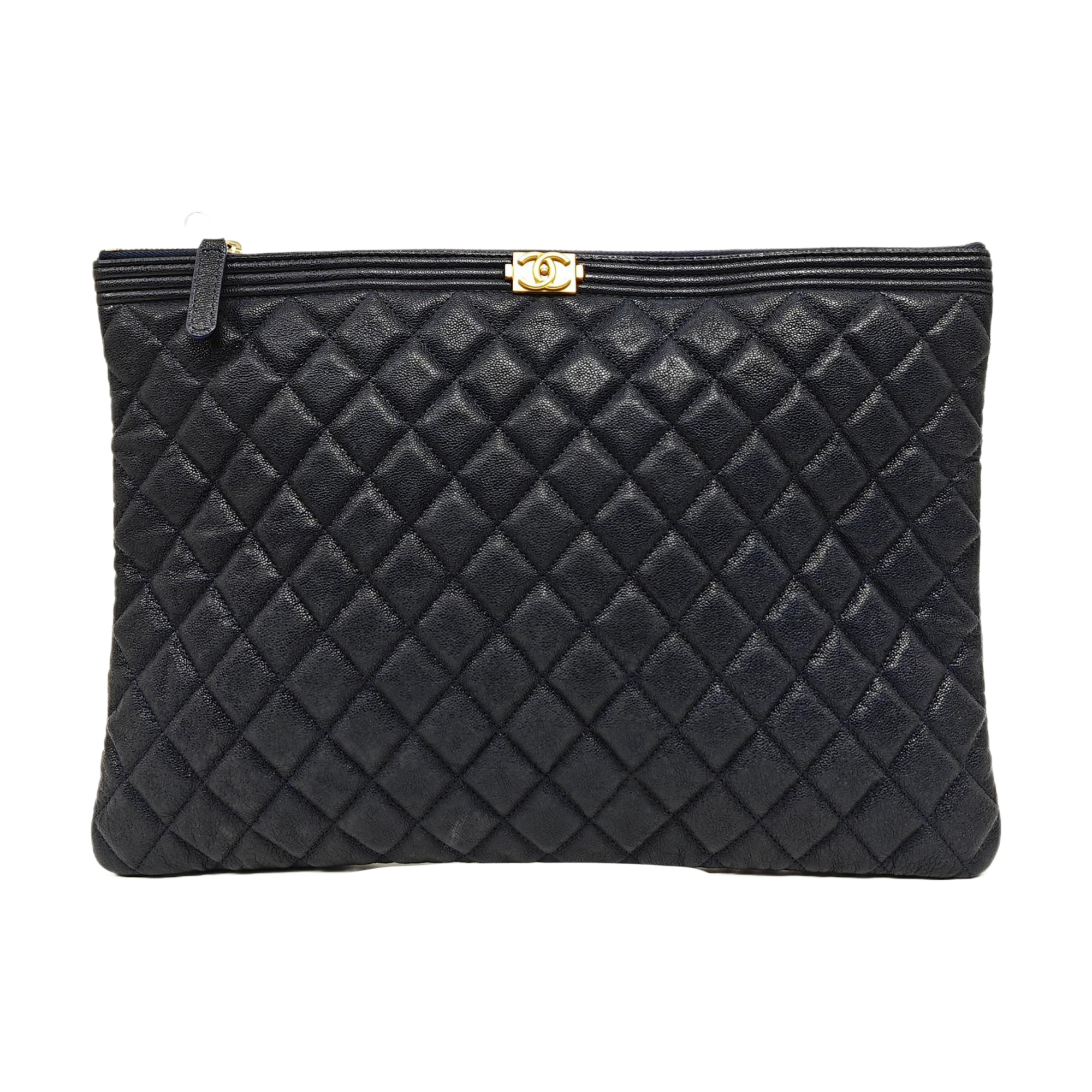 BOY CHANEL Large Quilted Grained Calfskin Blue