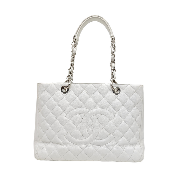 CHANEL GST Large Quilted Grained Calfskin White