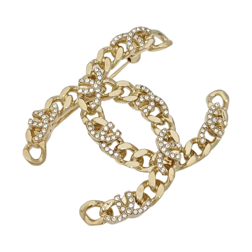 CC Logo Metal Gold Brooch